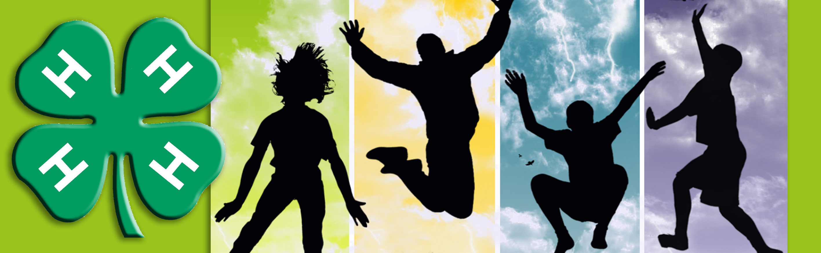 4-H logo and silhouettes of people jumping