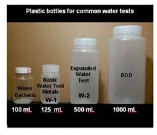 Water testing sample bottles