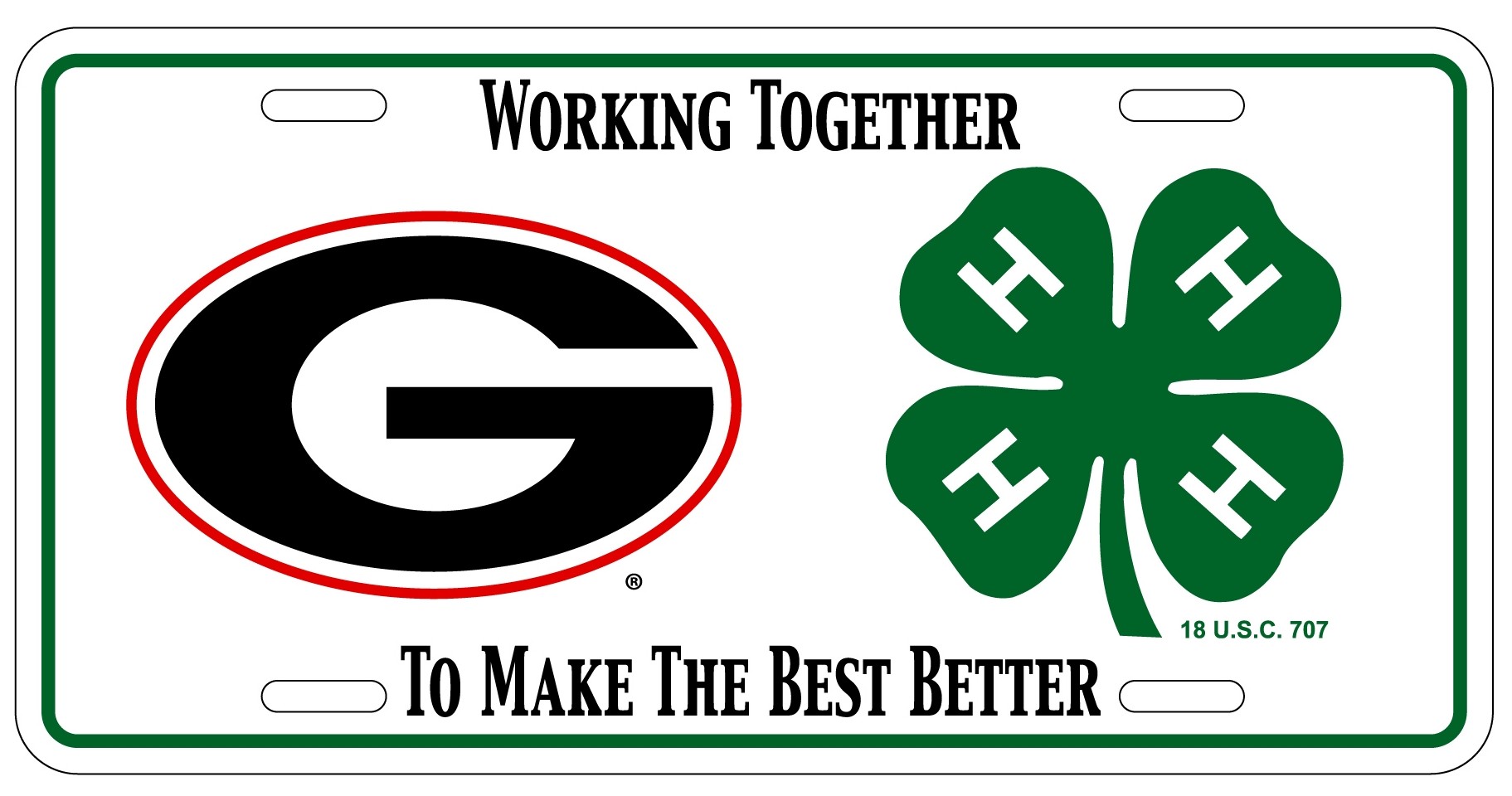 Car tag with UGA and 4-H logos that says Working Together to Make the Best Better