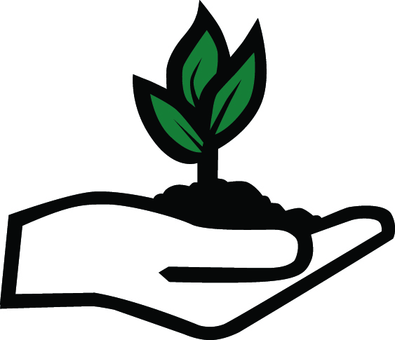 Master Gardener logo of a hnd holding soil with a plant growing out of it