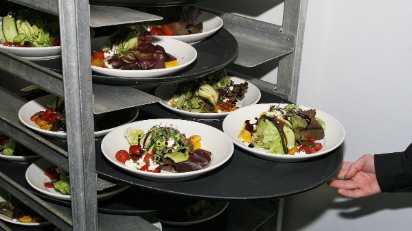 Plated food enroute to serviers