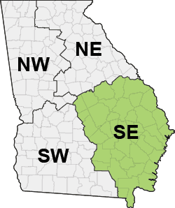 map of Georgia showing the counties in the top right of the state grouped into a district