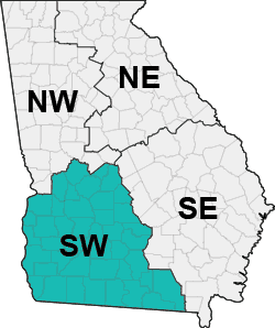 map of Georgia showing the counties in the top right of the state grouped into a district